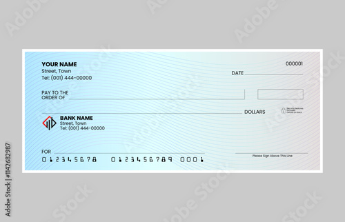 Gradient blank check template, blank check, bank cheque design, vector format
