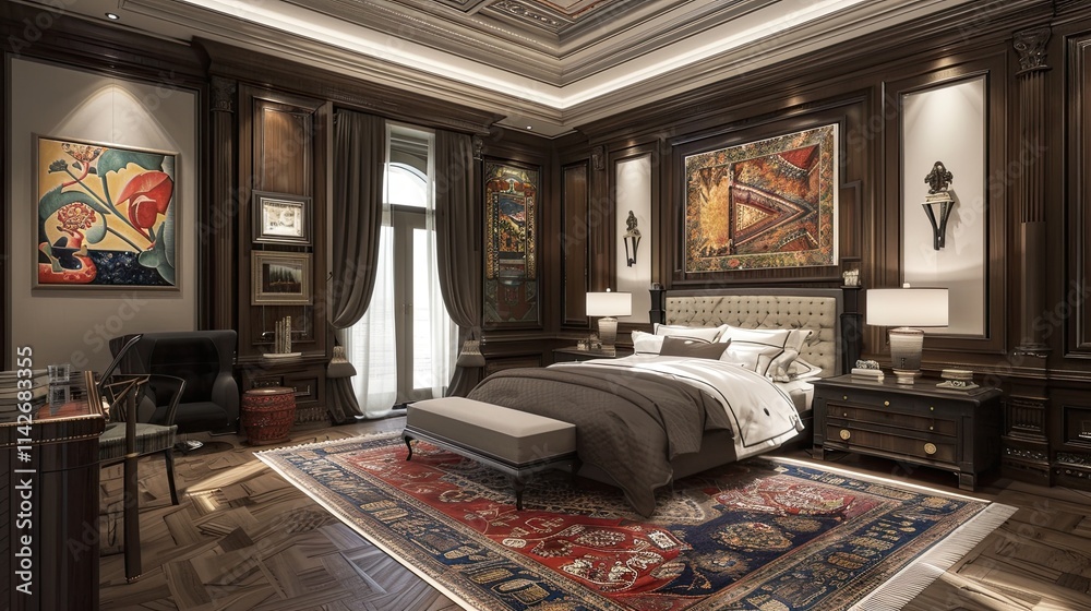 A bedroom with a serene and luxury interior with beautiful furniture
A bedroom with a serene and luxury interior with beautiful furniture