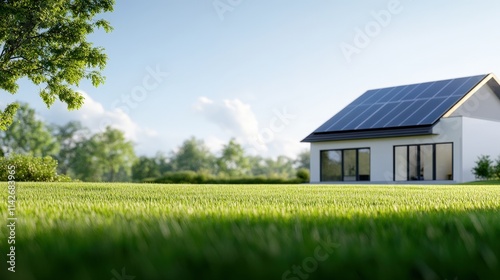 Wallpaper Mural Sustainable Home Design Featuring Modern Architecture and Eco Friendly Solar Panels on Roof Surrounded by Lush Greenery in Bright Daylight Setting Torontodigital.ca