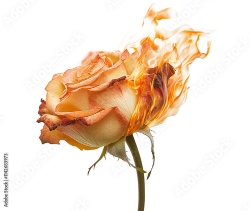 Burning rose PNG aesthetic flower isolated on a white background