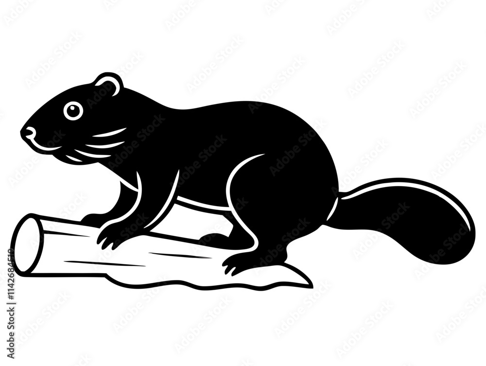 Black and White Squirrel on Log Silhouette - Vector Wildlife Clipart Black and White Squirrel on Log Silhouette - Vector Wildlife Clipart