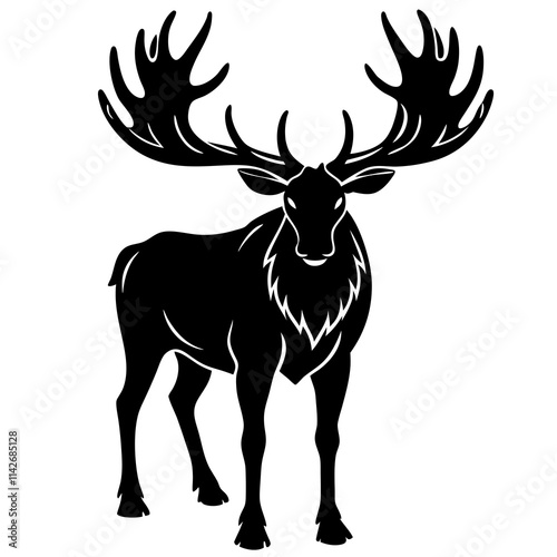 Majestic Moose Silhouette with Antlers - Black and White Vector Art photo