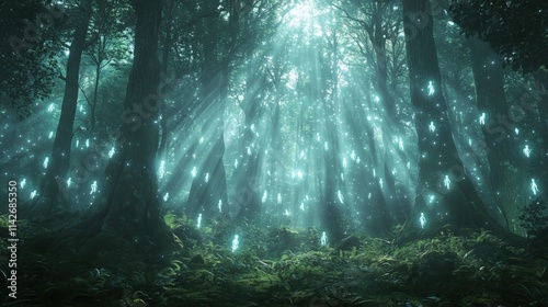 Ethereal Moonlit Forest with Glowing Woodland Spirits
