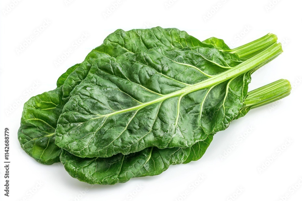 Fresh, Vibrant Green Swiss Chard Leaves Isolated on White Background, Showcasing Healthy, Nutritious Leaf Structure Ideal for Cooking and Salad Preparation Fresh, Vibrant Green Swiss Chard Leaves Isolated on White Background, Showcasing Healthy, Nutritious Leaf Structure Ideal for Cooking and Salad Preparation