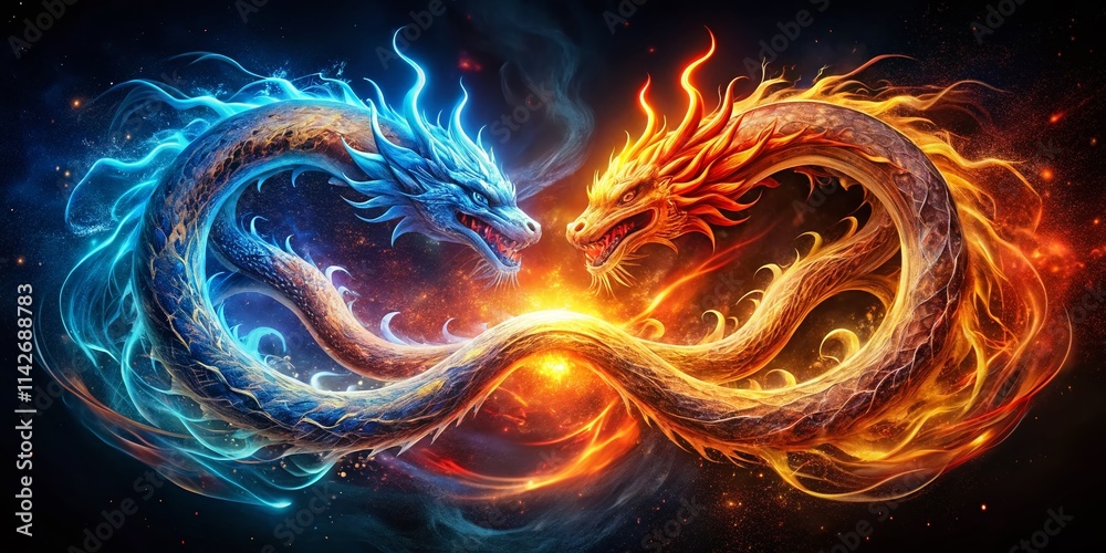 Long Exposure Double Dragon Logo Design, Fiery Breath, Abstract, Mystical, Night Photography, Artistic, Graphic Design, Branding, Symbol, Legendary Creature, Asian Mythology Long Exposure Double Dragon Logo Design, Fiery Breath, Abstract, Mystical, Night Photography, Artistic, Graphic Design, Branding, Symbol, Legendary Creature, Asian Mythology