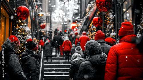 People on shopping street, winter scene photo