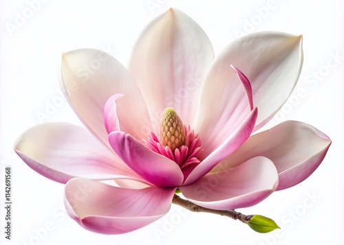 Long Exposure Magnolia Bloom, White Background, Isolated Flower, Spring Blossom Photography