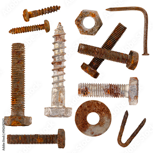 Collection of rusty screws