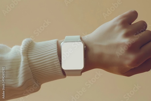 Minimalist Smartwatch with Blank Screen on Wrist. Female wrist wearing smart watch.