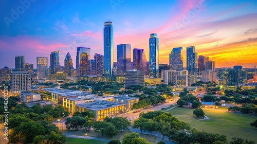 Majestic Austin Skyline at Sunset: A Panoramic View of Texas' Capital City photo
