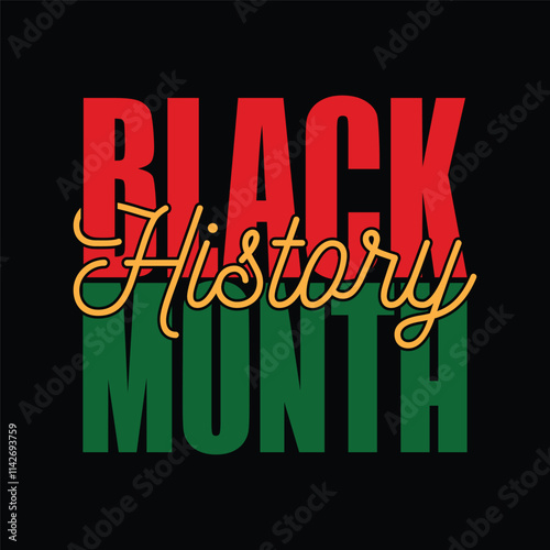 Black History Month typography vector illustration. African American History. Black history month Poster, card, banner, background. Celebrate in February. Red, green and yellow text logo.
