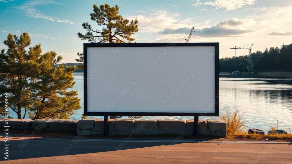 Blank Billboard Mockup Lake Embankment - Advertising Design Blank Billboard Mockup Lake Embankment - Advertising Design