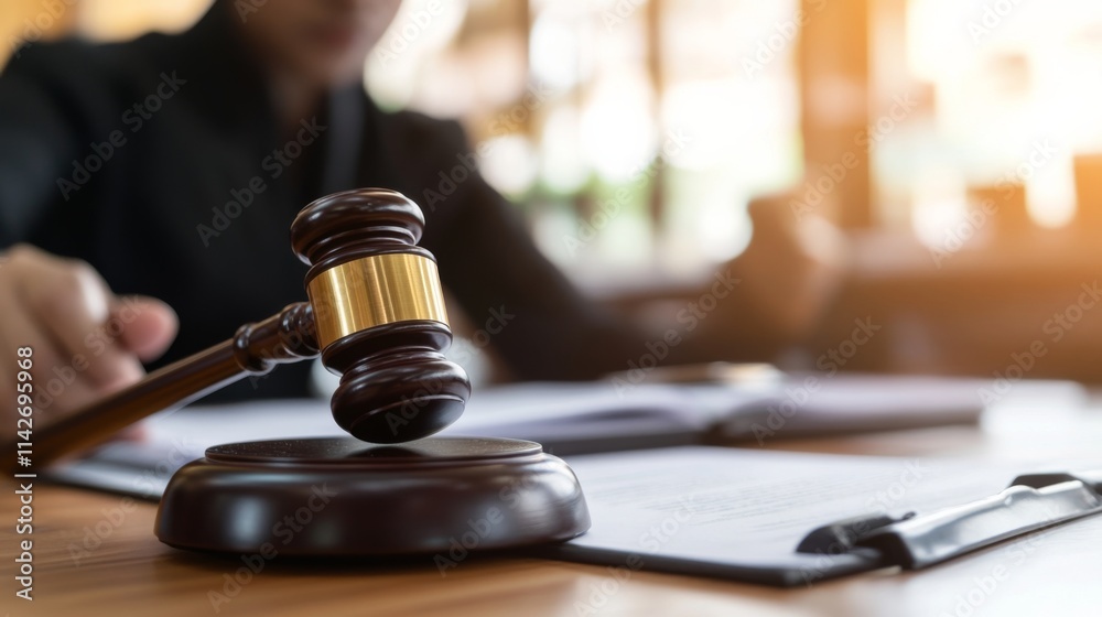 Law Gavel on Desk with Legal Documents Law Gavel on Desk with Legal Documents