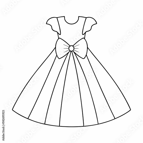 Cute Girl Dress Outline Vector Design.