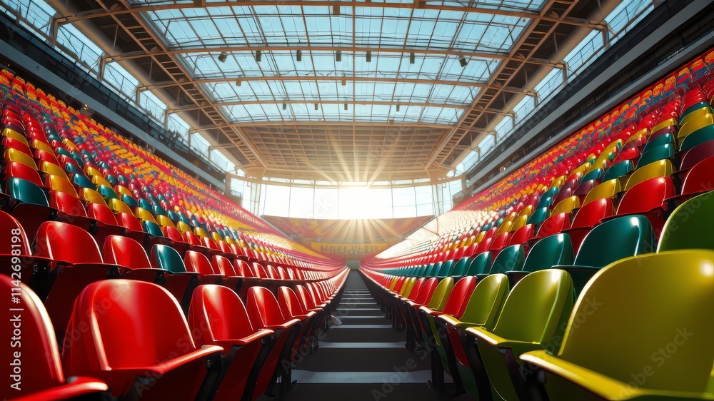 Fototapeta premium Colorful Stadium Seats, Dynamic Atmosphere, High-Resolution AI Photo