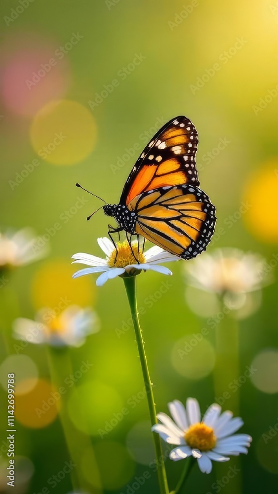 spring meadow with colorful butterflies fluttering above wildflowers, close-up view of a monarch butterfly, spring,poster, postcard,screensaver, wallpaper spring meadow with colorful butterflies fluttering above wildflowers, close-up view of a monarch butterfly, spring,poster, postcard,screensaver, wallpaper