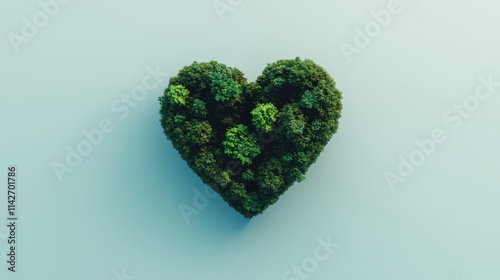 A green heart-shaped arrangement of trees symbolizes love for nature and environmental conservation.