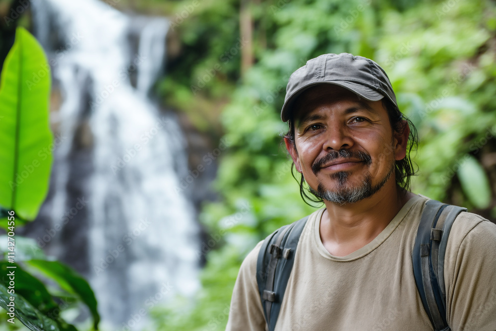 Solo traveler finds adventure amidst nature beauty in lush surroundings. Generative AI Solo traveler finds adventure amidst nature beauty in lush surroundings. Generative AI