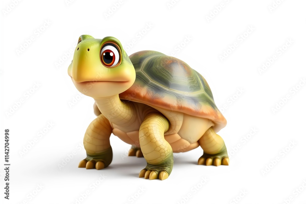 Cute and Calm Turtle Cartoon Character on White Background Cute and Calm Turtle Cartoon Character on White Background