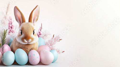 A Digital Ad For "Happy Easter" On A Social Media Platform Or A Banner For Web Design Or Print Poster Template Or Easter Promotion, With Large Copy Space.