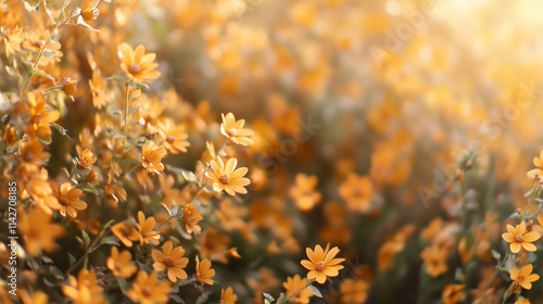Vibrant yellow wildflowers blooming in a sunlit meadow during the warm spring season