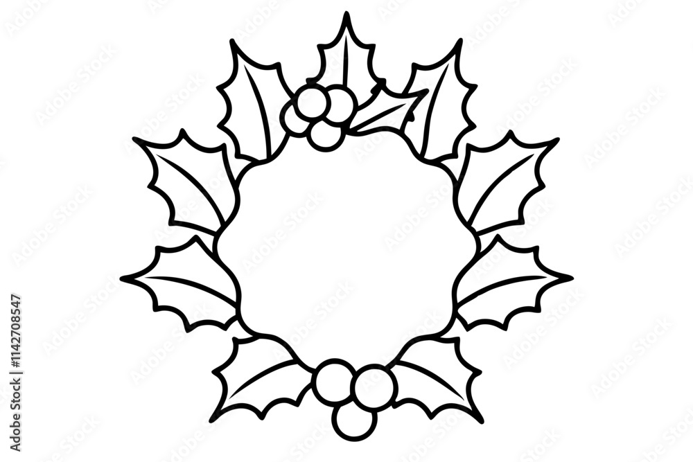 Christmas Wreath with Holly Berries Icon Vector - Holiday Decoration Symbol SVG Christmas Wreath with Holly Berries Icon Vector - Holiday Decoration Symbol SVG