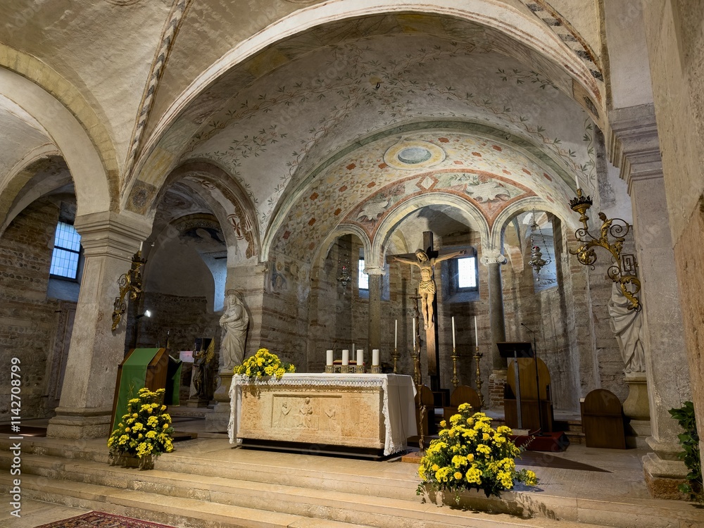 San Fermo Maggiore cathedral, interior of lower church with altar