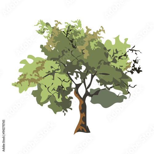 sal tree in green color with big brown woody stem clipart