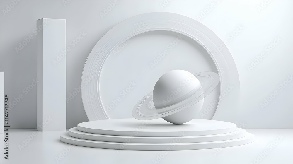 Fototapeta premium White 3D Abstract Background Render, Minimalist Planet Sphere