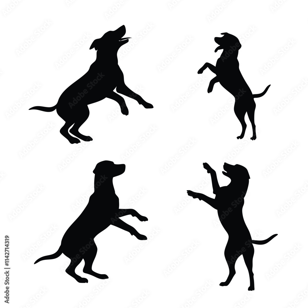 dog set line art silhouette vector white background