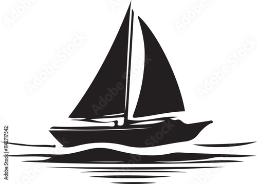 A black and white boat logo type silhouette design