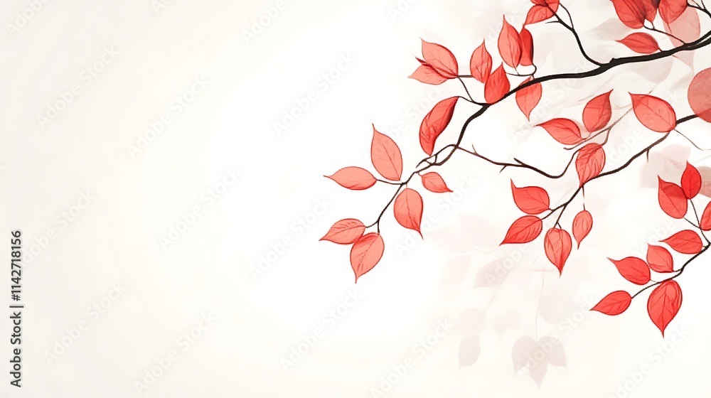 Red Leaves Branch Soft White Background Red Leaves Branch Soft White Background