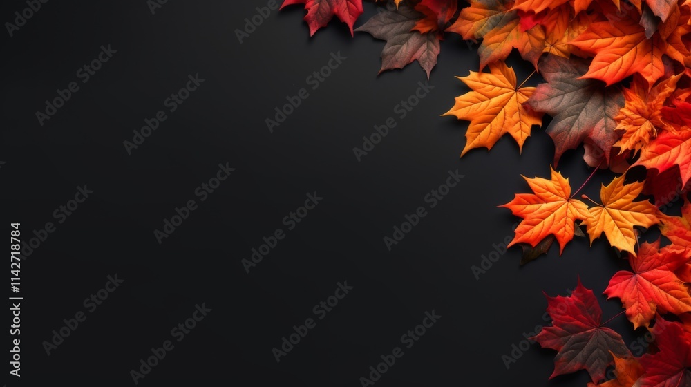 Vibrant autumn leaves scattered on a black background during the fall season Vibrant autumn leaves scattered on a black background during the fall season