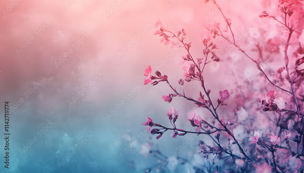 Delicate Pink Blossoms Against A Soft Blue Background Delicate Pink Blossoms Against A Soft Blue Background