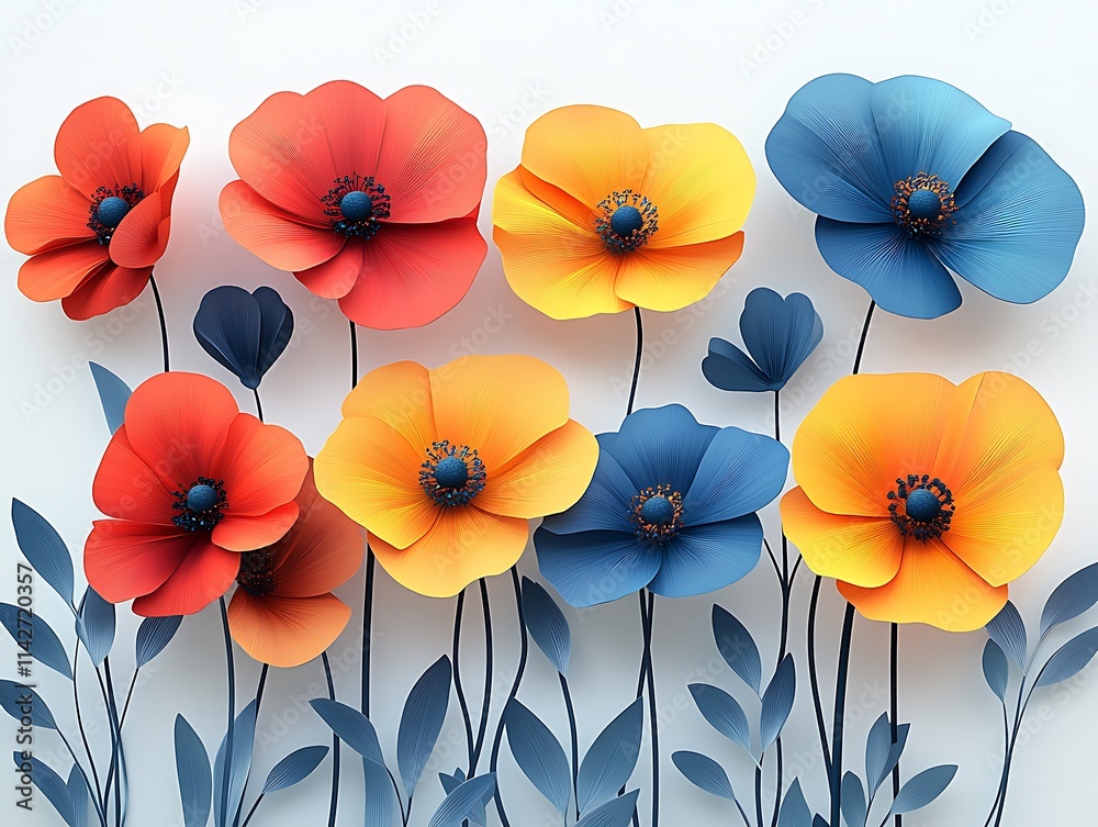 Vibrant geometric flowers blooming in a symphony of colors, white background, organic geometry, floral elegance, vector graphic, simple animated design, geometric Vibrant geometric flowers blooming in a symphony of colors, white background, organic geometry, floral elegance, vector graphic, simple animated design, geometric