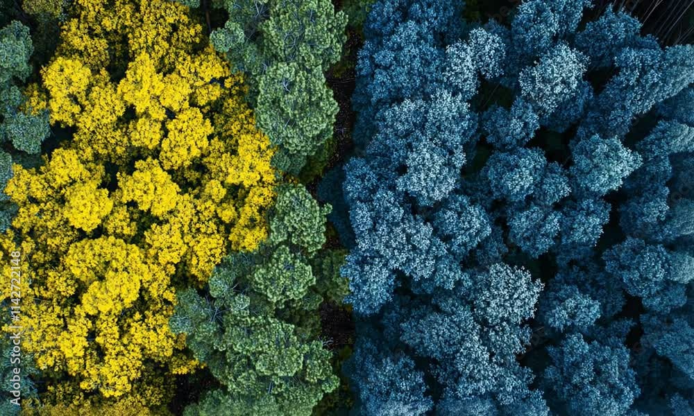 Aerial View of a Forest Divided into Three Distinct Colors Aerial View of a Forest Divided into Three Distinct Colors