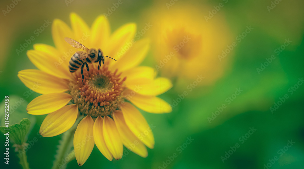 Nature’s harmony: A bee pollinating a vibrant sunflower in its natural habitat Nature’s harmony: A bee pollinating a vibrant sunflower in its natural habitat