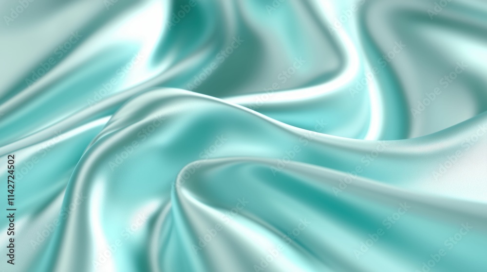 Obraz premium Beautiful silk flowing swirl of pastel gentle calming aqua color and light blue cloth background, silk flowing