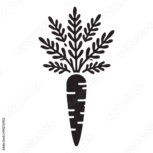 Carrot Silhouette Vector Illustration, Solid White Background.