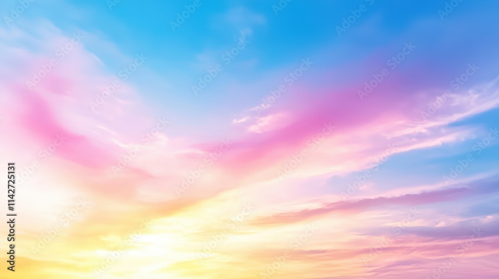 Breathtaking Sunset Over Tranquil Horizon with Soft Clouds Illuminated by Warm Colors Against a Brilliant Blue Sky Creating a Peaceful Atmosphere Breathtaking Sunset Over Tranquil Horizon with Soft Clouds Illuminated by Warm Colors Against a Brilliant Blue Sky Creating a Peaceful Atmosphere