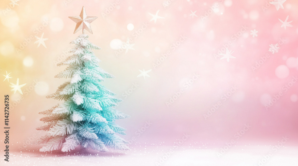 Frosted Christmas tree with a golden star under a pastel sky Frosted Christmas tree with a golden star under a pastel sky