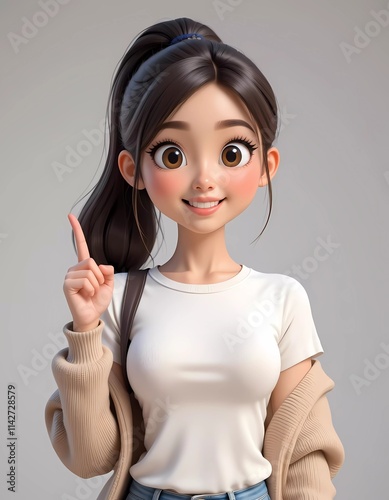 Charming 3D Girl with a Bright Idea - Digital Art Portrait