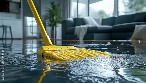 Close up of yellow mop cleaning floor generated.AI