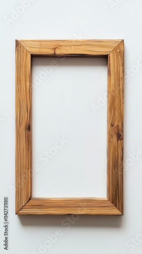 Wooden picture frame resting against a plain wall ready for artwork or a photograph to be displayed