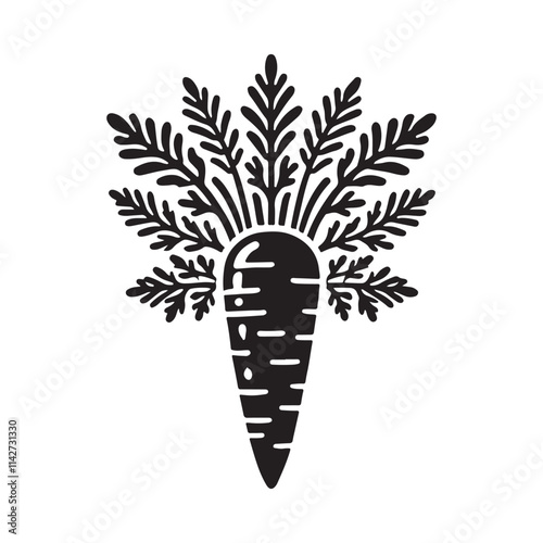Carrot Silhouette Vector Illustration, Solid White Background.