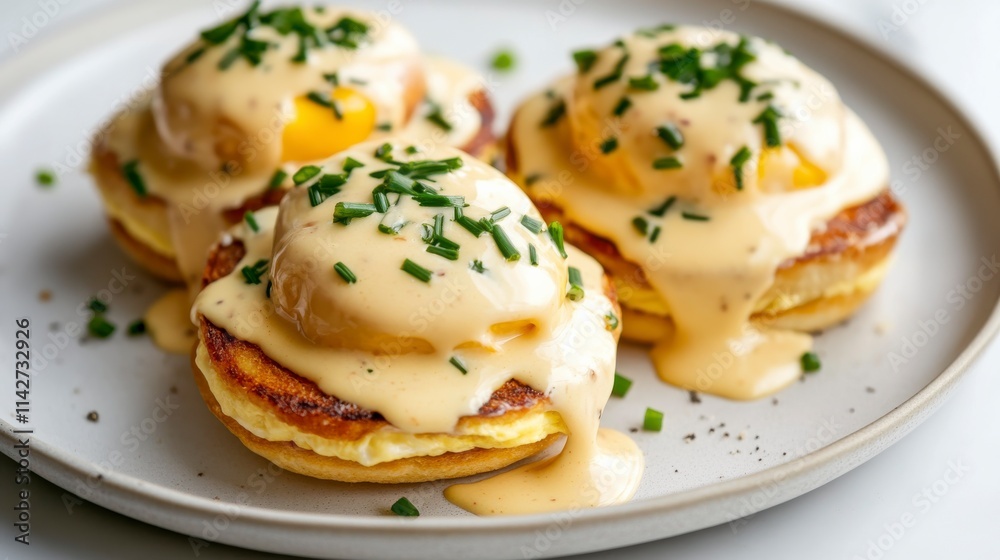 Delicious Benedict with Creamy Sauce and Fresh Chives