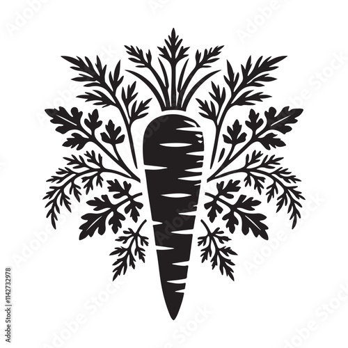 Carrot Silhouette Vector Illustration, Solid White Background.