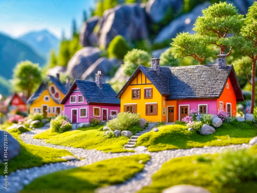 Colorful Miniature Houses in a Mountain Village. Colorful Miniature Houses in a Mountain Village.