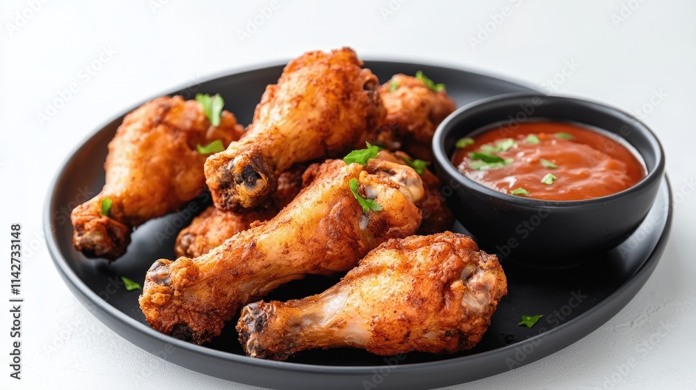 Deliciously Crispy Fried Chicken Wings Served on a Plate Accompanied by a Rich Tangy Sauce Perfect for Indulgent Meals and Flavorful Gatherings Deliciously Crispy Fried Chicken Wings Served on a Plate Accompanied by a Rich Tangy Sauce Perfect for Indulgent Meals and Flavorful Gatherings