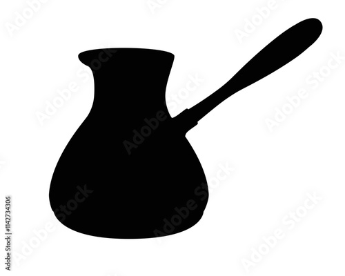 Coffee cezve silhouette. Cookware for making coffee - vector black silhouette for logo or pictogram. Sign or icon - pottery coffee maker. Ceramic tableware.	